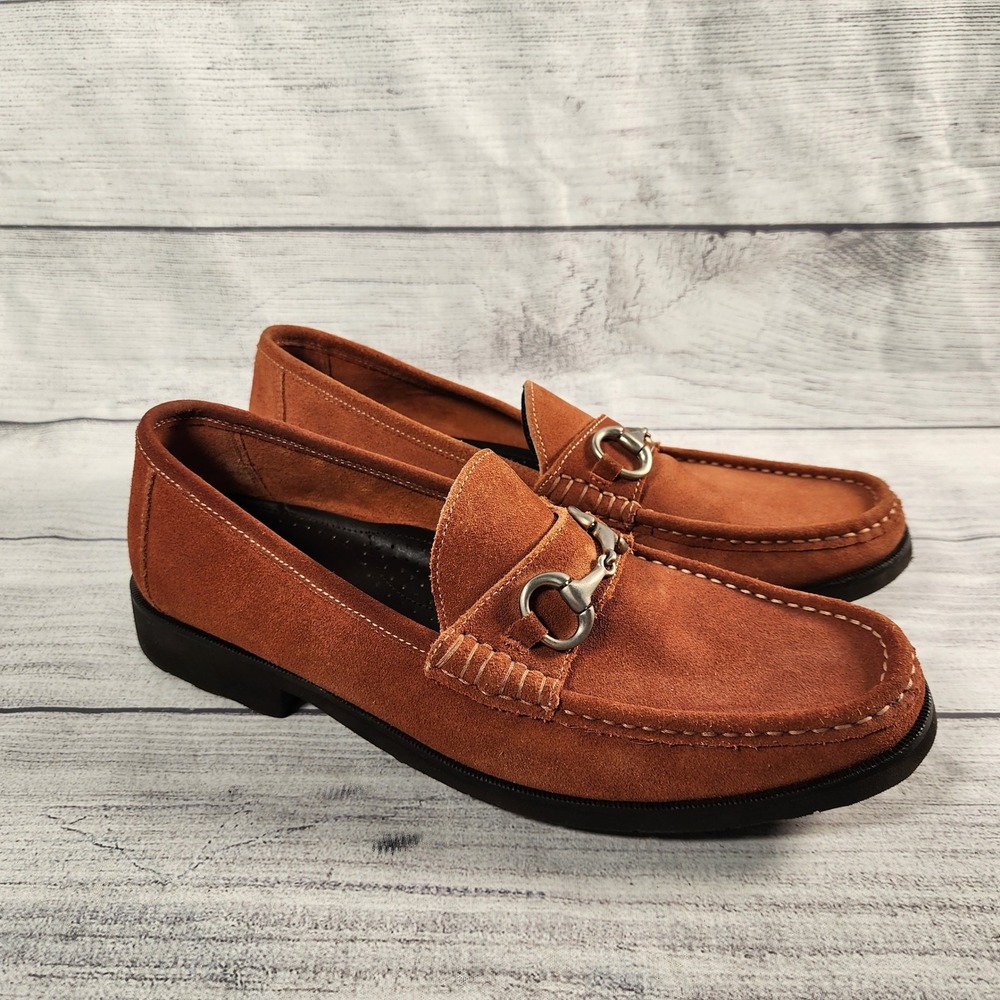Florsheim Mens 11 D Cognac Rust Suede Bit Loafers Moc Toe Slip On 13212-800